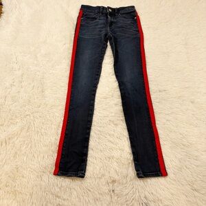 Express women mid rise Skinny Jeans leggings with Red Stripe dark wash